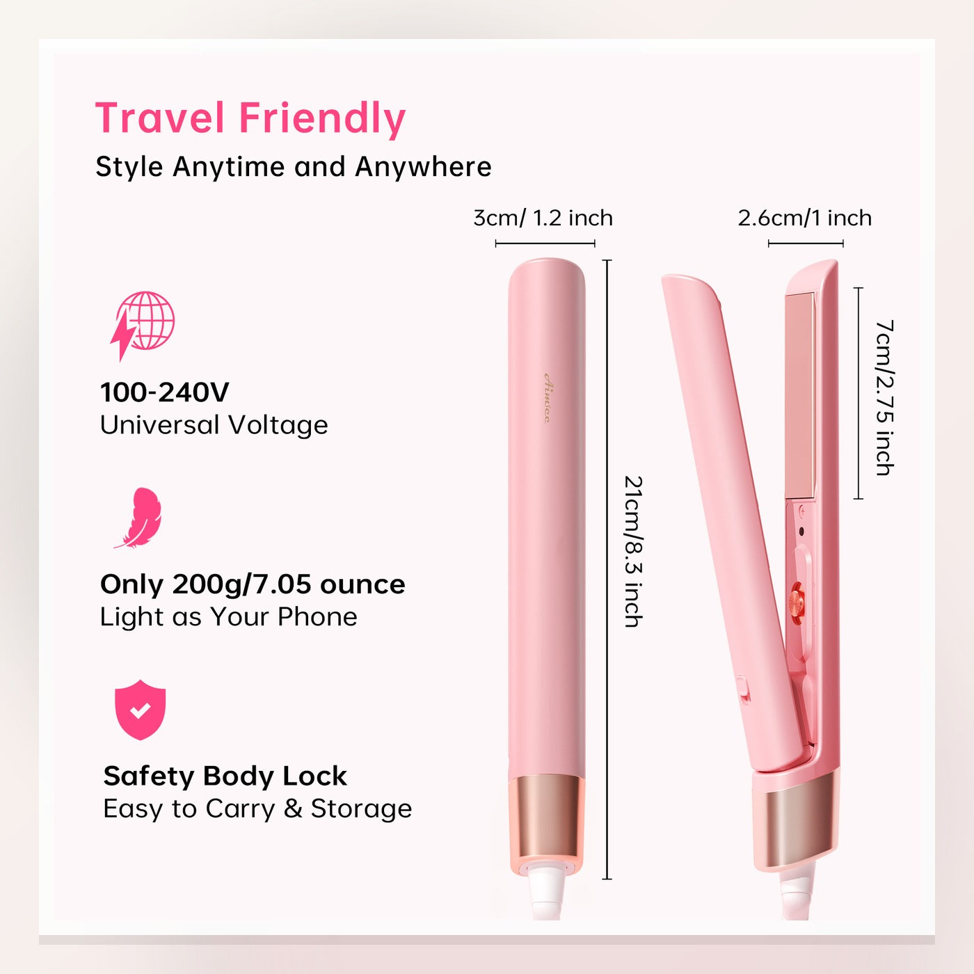 Blush Mini Travel Flat Iron — Full product view