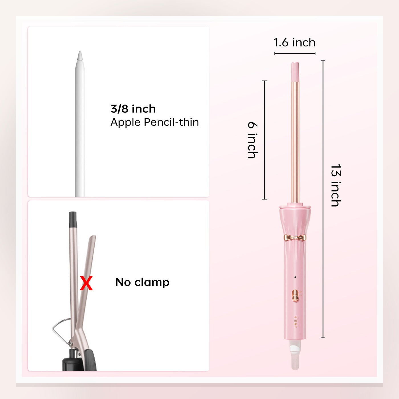LuxeTiny 9mm Hair Styling Tool — Pink — Full product view