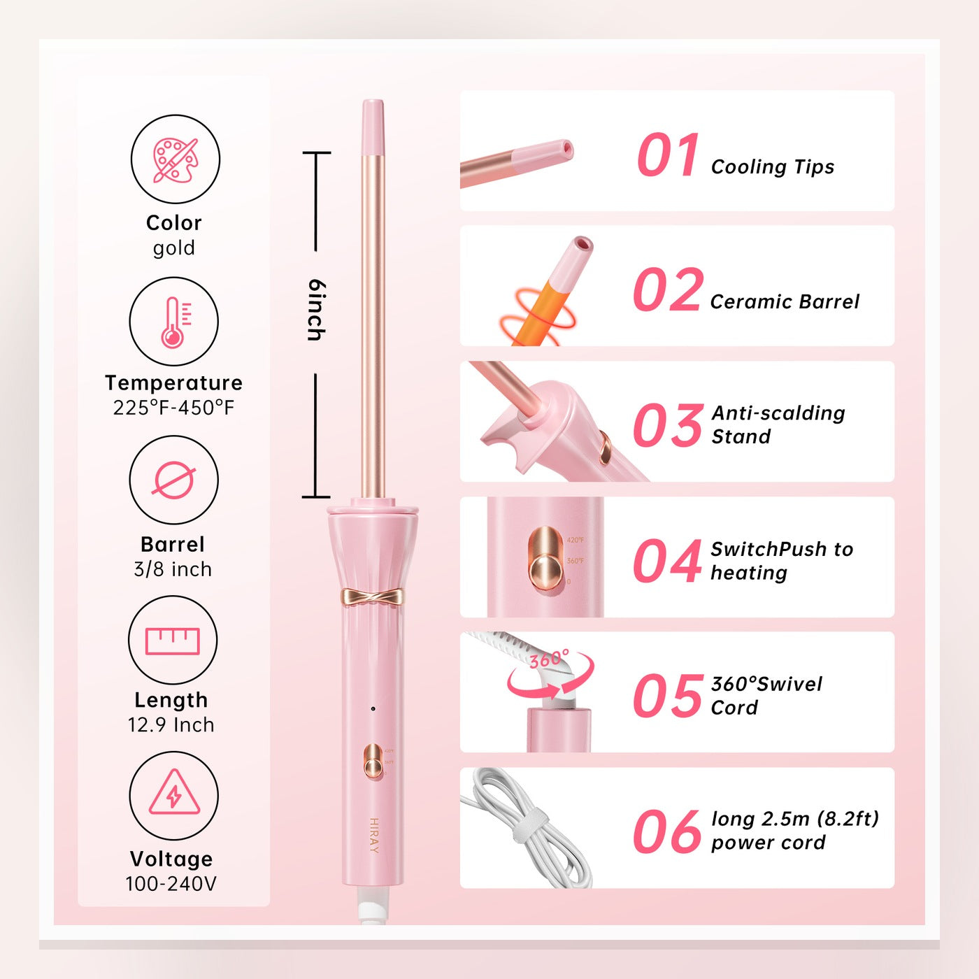 LuxeTiny 9mm Hair Styling Tool — Pink — Heat control detail