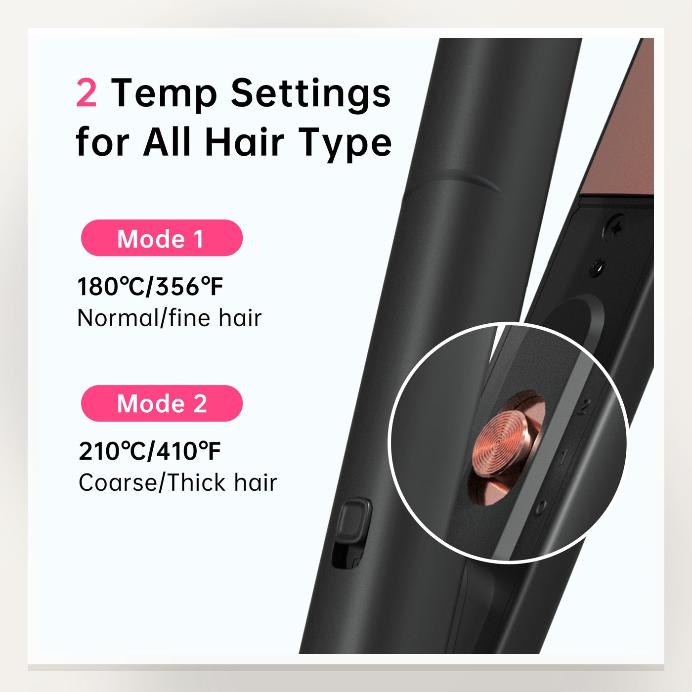 Onyx Mini Ceramic Flat Iron — Heat control detail